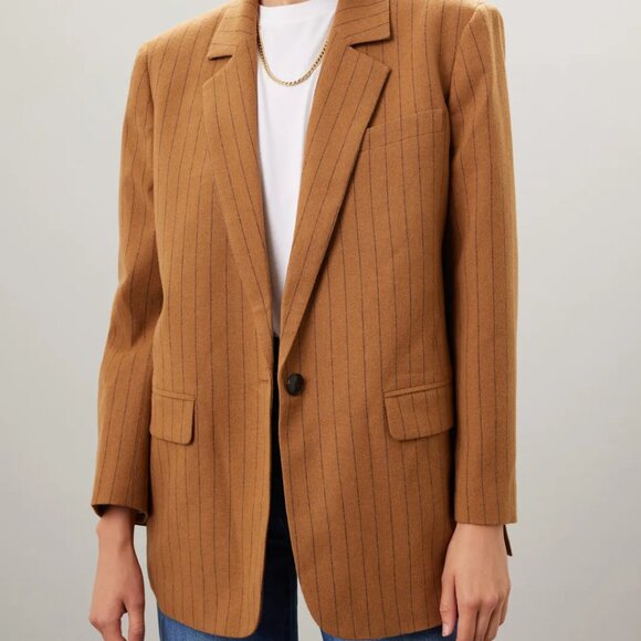 Madewell Oversized Wool Blazer in Tan Pinstripe, Size 4, NWT - Picture 1 of 7